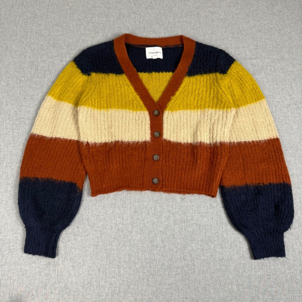 Cotton Candy LA Striped Cropped Cardigan Sweater Multi S/M Boho Retro